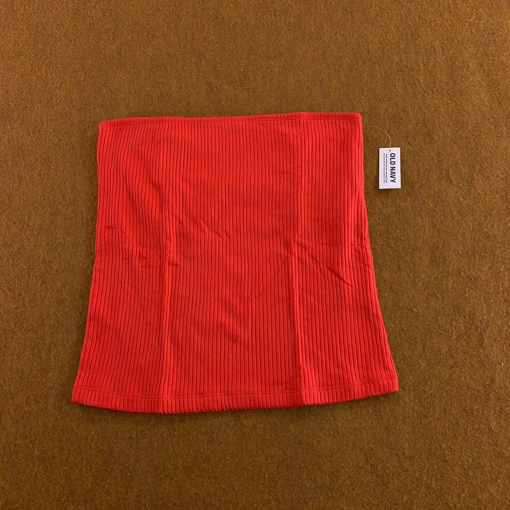 Old Navy Womens Large Red Ribbed Knit Strapless Shelf Bra Tube Top NWT